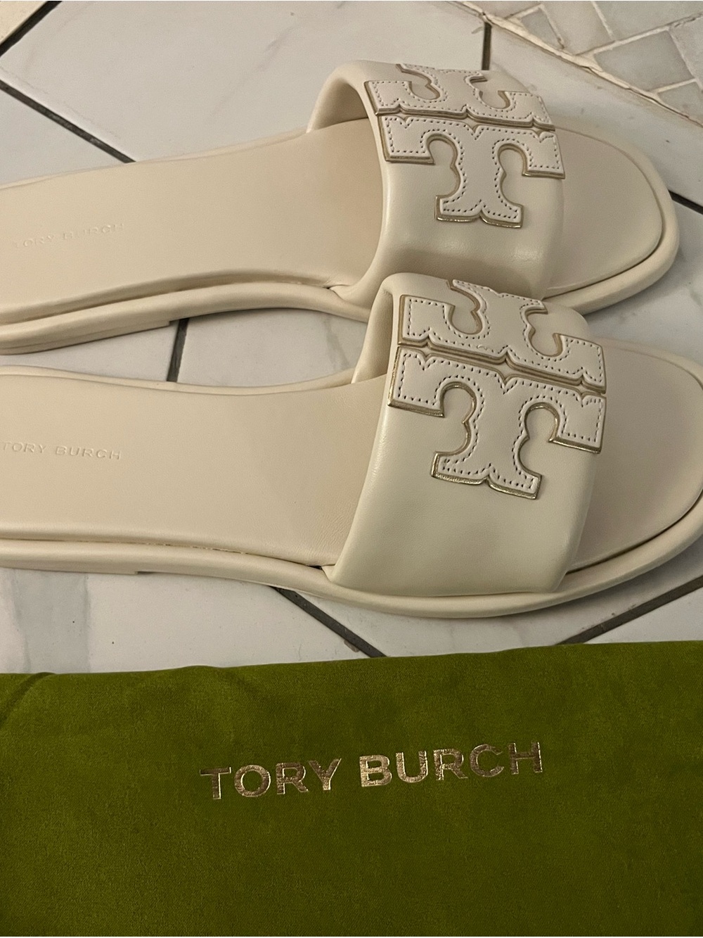 Tory Burch Ivory Logo Slide Sandals - Picture 3 of 9